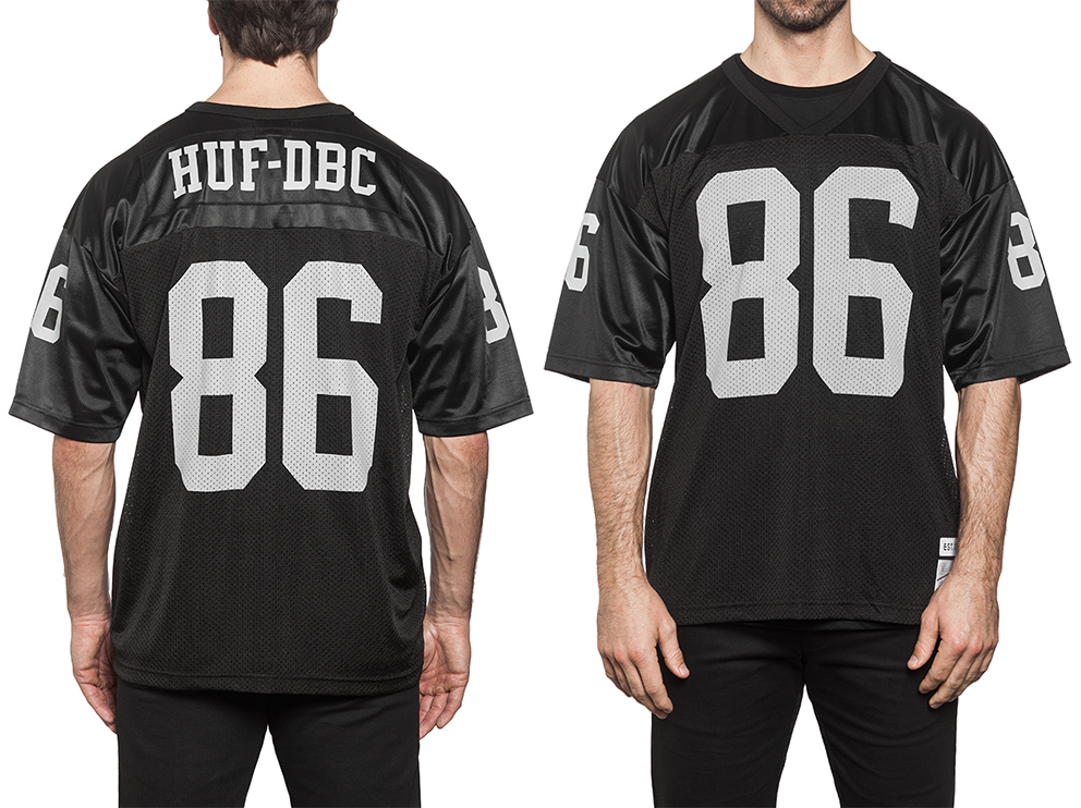HUF HUF T SHIRT TAILGATE FOOTBALL JERSEY BLACK