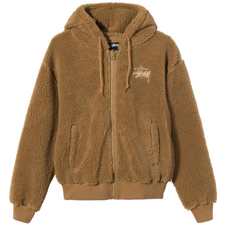 STUSSY SHERPA ZIP HOODIE brown